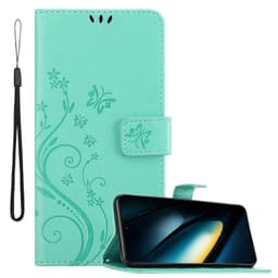 Xiaomi Poco F6 Pro Pungetui Cover Blomster (Turkis)