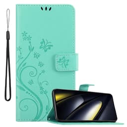 Xiaomi Poco F6 lommebokdeksel Blomster (Turkis)