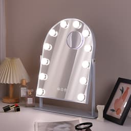 VANITII Buet sminkespeil med lys metall bordmontering hvitt 30x41 cm