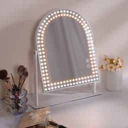 VANITII Buet sminkespeil med lys Bluetooth metall bordmontering hvitt 25x30 cm