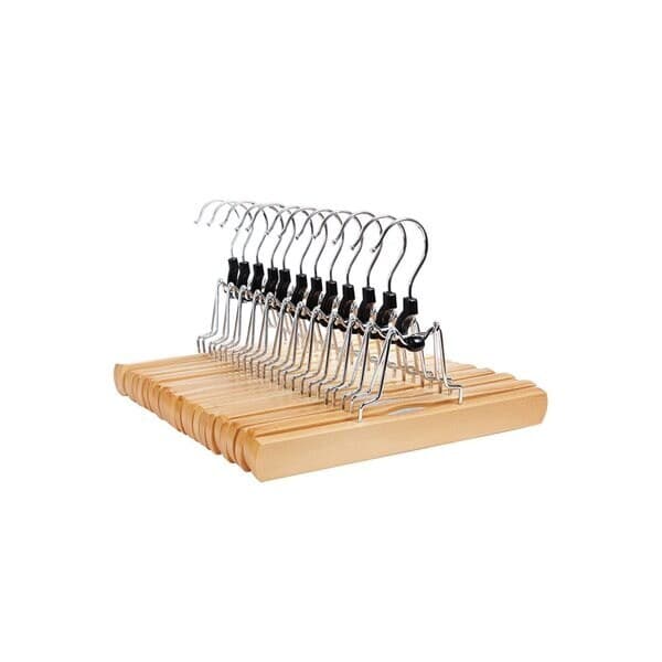 Byxhängare i trä med 360° roterbara krokar - 12-pack