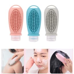 Silikone dispenserflaske med shampoo børste Pink+Blå+Grå