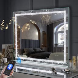 VANITII Hollywood sminkspegel med kristalljusremsa Bluetooth 100x80 cm