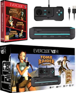 Evercade VS-R spelkonsol och Tomb Raider Cartridge-paket