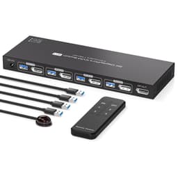 NÖRDIC KVM-bryter 4 til 1 DP 8K60Hz 4K144Hz 4xUSB 3.0