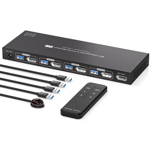 NÖRDIC KVM Switch 4 till 1 DP 8K60Hz 4K144Hz 4xUSB 3.0