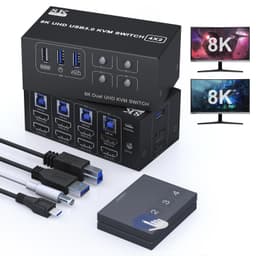 NÖRDIC KVM Switch 4 PC to 2 Monitors HDMI 8K@60Hz 4K@120Hz 4XUSB-A