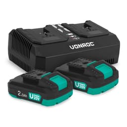 VONROC VPower 20V Startsæt – 2x 2.0Ah Akku & Dobbelt Hurtiglader – Klar til alle VONROC værktøjer