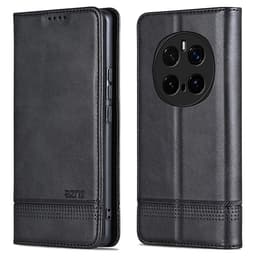 AZNS Til Honor Magic7 Pro 5G Etui PU-læder med koskindtekstur Pungcover - Sort