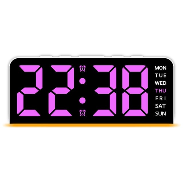 LED-klocka Digital Väckarklocka Stor Display Datum Temperatur Väckarklocka - Vit / Rosa Ljus