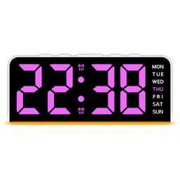LED-klokke digital vekkerklokke stor skjerm dato temperatur vekkerklokke - Hvitt / Rosa lys