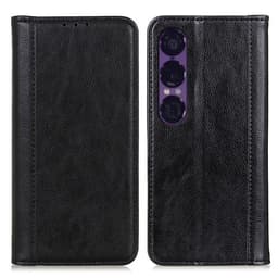 Sony Xperia 1 VII Jalusta Kotelo Split Litchi Tekstuuri Lompakkokotelo