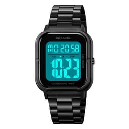 SKMEI Vanntett Digital Armbåndsur Klokkebelysning Stoppeklokke - Svart+hvit + Stål