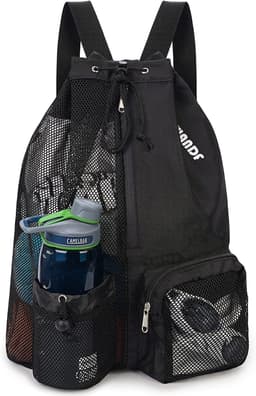 Swim Bag Mesh Ryggsäck med dragsko med ficka Svart