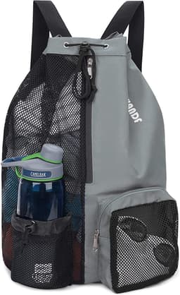 Swim Bag Mesh Ryggsäck med dragsko med ficka Grå