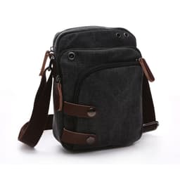 Pieni vintage-kangas- ja nahkainen olkalaukku Musta