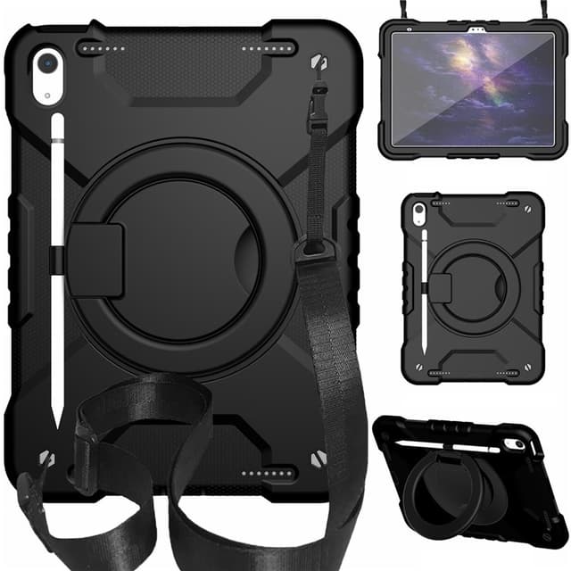 SKALO iPad 11"" (2025) Ekstra Stødsikkert Armor Ring med Skulderrem Cover - Sort