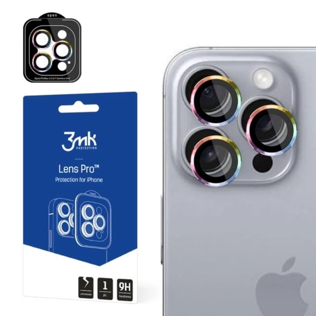 3mk iPhone 16 Pro/16 Pro Max Pro HybridGlass Kameralinskydd - Rainbow