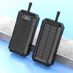 Powerbank 30000mAh 22,5W PD+15W trådløs opladning, solceller, lommelygte og kompas