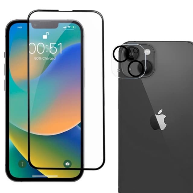 2-i-1 paket till iPhone 14 med skärmskydd i härdat glas och kameralinsskydd