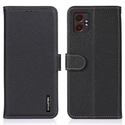 KHAZNEH Samsung Galaxy XCover7 Pro Kotelo Aitoa Lehmännahkaa Flip Puhelinkotelo - Musta