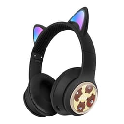 Trådløse On-Ear-hodetelefoner med glødende katteører og Bluetooth-spillhodesett – Svart