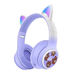 Trådløse On-Ear-hodetelefoner med glødende katteører og Bluetooth-spillhodesett – Lilla
