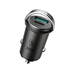 SiGN Mini Billaddare USB & USB-C PD & Q.C3.0. 5A 20W - Svart