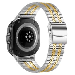 Premium rustfritt stålrem med fem perler og skilpaddespenne for kompatibel med Samsung Galaxy Watch 8/Ultra/Ultra 2 sølv+gull