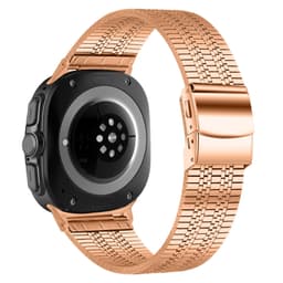 Premium rustfri stålrem med fem perler og skildpaddespænde, kompatibel med Samsung Galaxy Watch 8/Ultra/Ultra 2 Rose guld