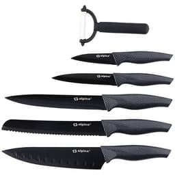 Knivsett med 5 kniver og en skreller i rustfritt stål