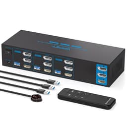 NÖRDIC KVM-kytkin 3–3, 4xUSB3.0 2xDP 1xHDMI 8K30Hz langattomalla ohjauksella