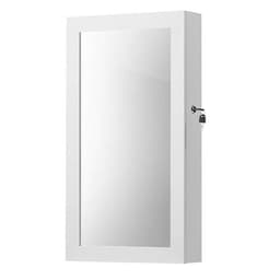 Vägghängt smyckesskåp med spegel och lås - Vit