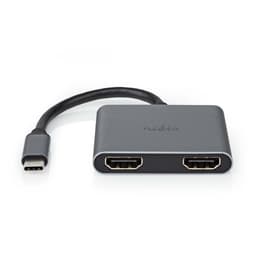 Nedis USB-C™ Sovitin | 2-in-1 | USB 3.2 Gen 1 | USB-C™ Uros | 2x HDMI™ | 4K@30Hz | 0.10 m | Pyöreä | Niklattu | PVC | Musta | Laatikko