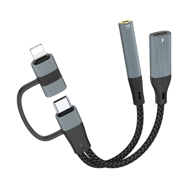 NÖRDIC USB-C+Lightning till Audio 3,5mm PD60W USB-C 15cm