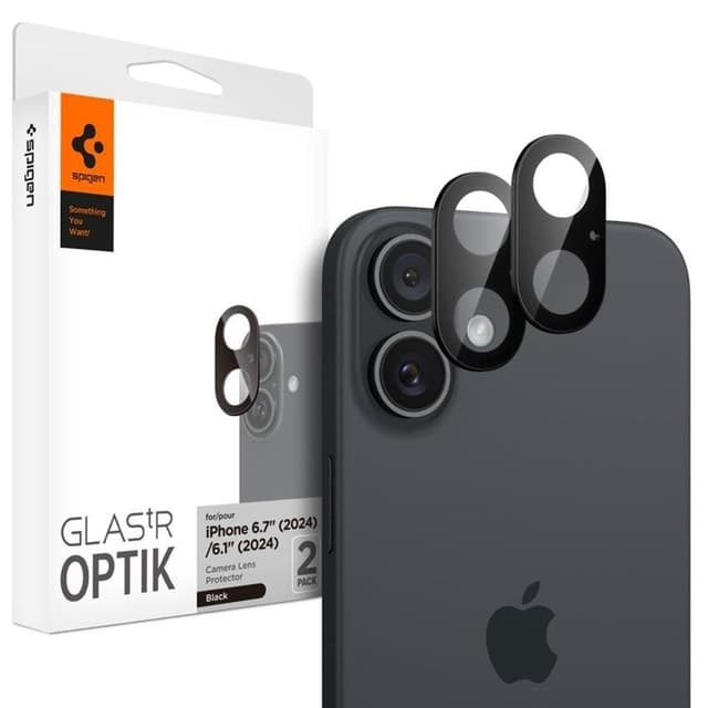 Spigen [2-Pack] iPhone 16/16 Plus Kameralinsskydd Härdat glas Optik Pro