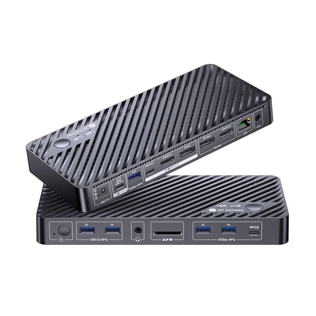 AV Access iDock B10 USB-C KVM-Switch Dockningsstation 2 till 2 för 1 Bärbar & 1 Stationär, 8K@60Hz Dubbla Skärmar, 100W Laddning, USB 3.2, 1G Ethernet