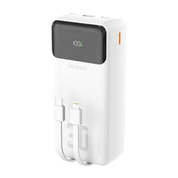 30000 mAh powerbank med hurtiglading og innebygde kabler – hvit