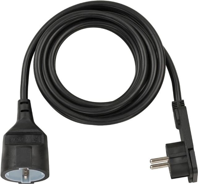 Plastforlængerkabel med fladstik (forlængerkabel fladt til inderside med 3m kabel) sort