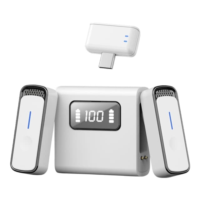 USB-C Trådlös Lavalier brusreducerande 2 mikrofoner laddningsfodral Vit+Svart