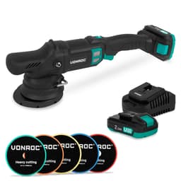 VONROC PRO Dual Action Polermaskin 20V Ø125 mm – 7 hastigheter – Borstlös – Inkl. 2x 2.0Ah batterier, snabbladdare och 5 polerrondeller