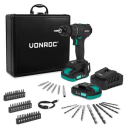 VONROC Boremaskine 20V – PRO| Kompakt & Kraftfuld | Børsteløs Motor | 40Nm | 46 dele Tilbehør | Inkl. 2x 2.0Ah Akku & Oplader | Premium Kuffert