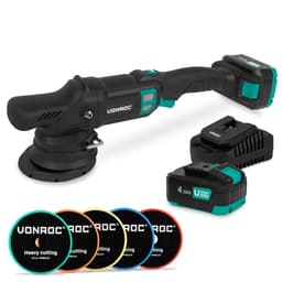 VONROC Polermaskine 20V | PRO | Ø125mm | Dual Action  | 7 Hastigheder | Børsteløs Motor | Inkl. 2x 4.0Ah Akku og oplader