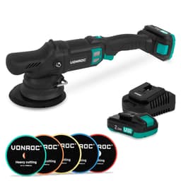 VONROC Polermaskine 20V | PRO | Ø150mm | Dual Action  | 7 Hastigheder | Børsteløs Motor | Inkl. 2x 2.0Ah Akku og oplader