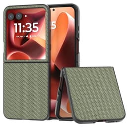 SKALO Motorola Razr 60 Ultra 5G Carbon Fiber Flip PU-Læder Cover - Grøn