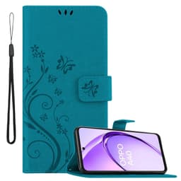 Oppo A40 Pungetui Cover Blomster (Blå)