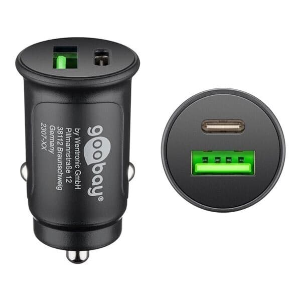 Goobay USB-laddare till cigarettuttaget med USB-C PD och USB-A QC3.0