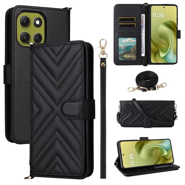 SKALO Motorola Moto G86 Power 5G PU-læder Big Wallet Axelrem Flip Cover - Sort