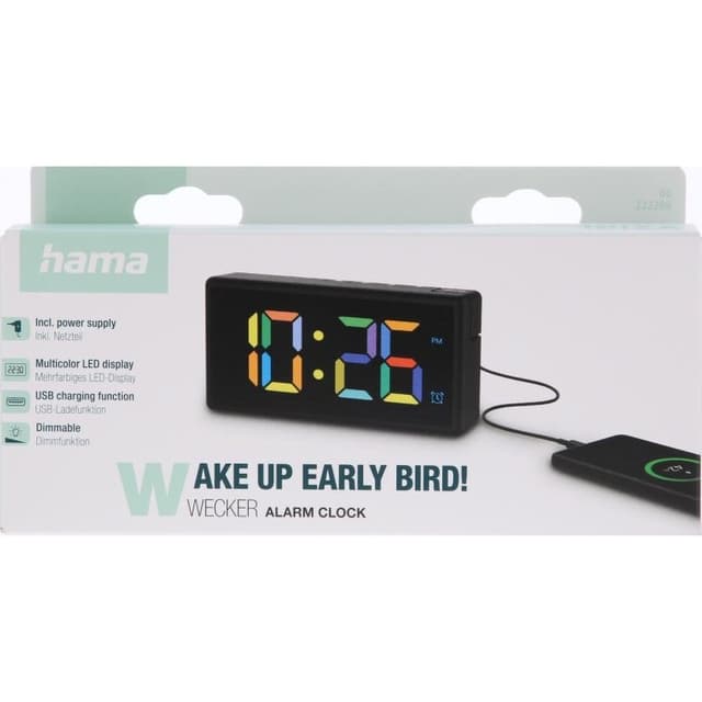 Hama Digitale Wekker Ibiza met Multicolor-Display USB-Oplaadfunctie