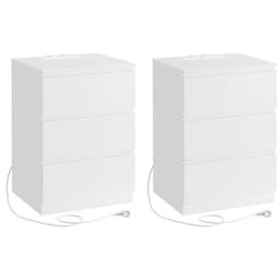 Sängbord med 3 lådor, El- och USB-uttag 2-pack - Vit